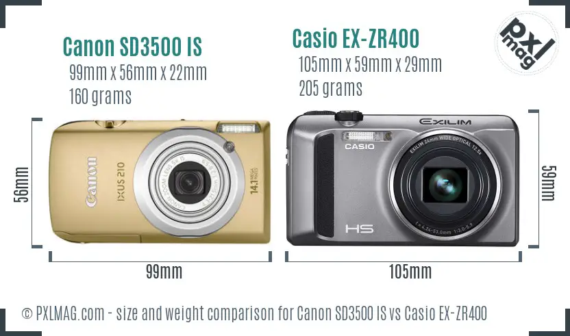 Canon SD3500 IS vs Casio EX-ZR400 size comparison