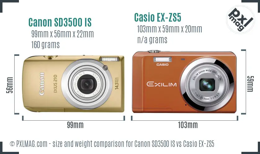 Canon SD3500 IS vs Casio EX-ZS5 size comparison Canon SD3500 IS vs Casio EX-ZS5 size comparison