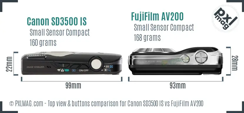 Canon SD3500 IS vs FujiFilm AV200 top view buttons comparison