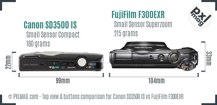 Canon SD3500 IS vs FujiFilm F300EXR top view buttons comparison