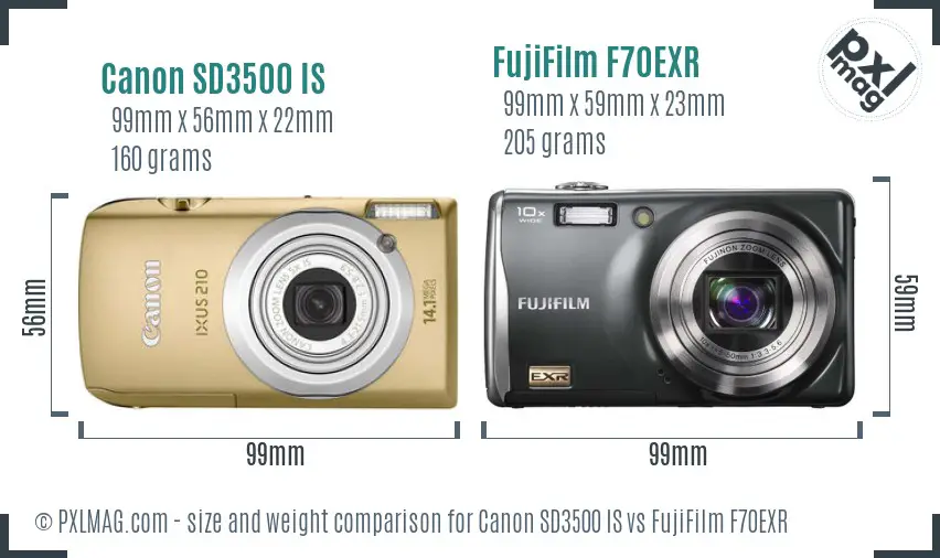 Canon SD3500 IS vs FujiFilm F70EXR size comparison Canon SD3500 IS vs FujiFilm F70EXR size comparison