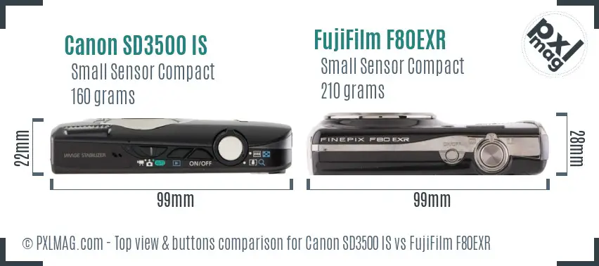 Canon SD3500 IS vs FujiFilm F80EXR top view buttons comparison