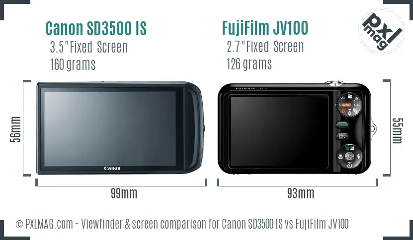 Canon SD3500 IS vs FujiFilm JV100 Screen and Viewfinder comparison