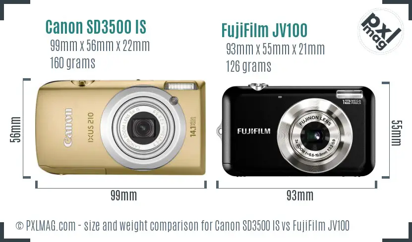 Canon SD3500 IS vs FujiFilm JV100 size comparison