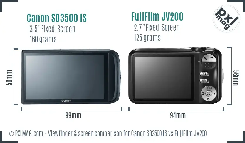 Canon SD3500 IS vs FujiFilm JV200 Screen and Viewfinder comparison