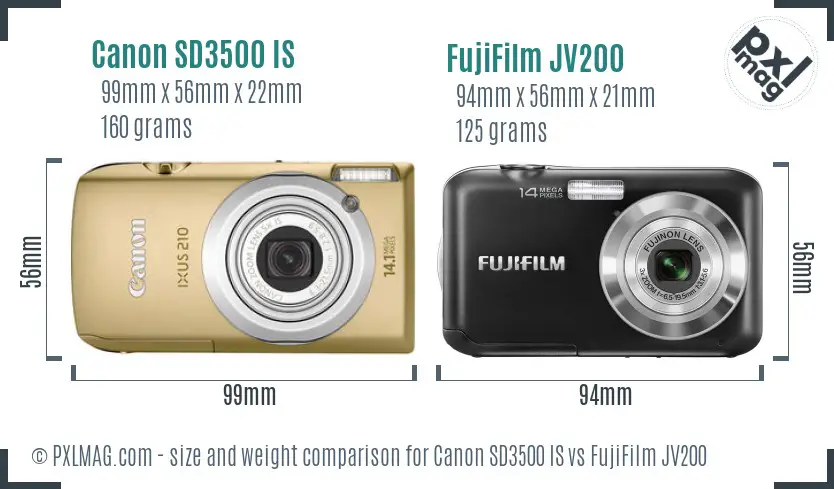 Canon SD3500 IS vs FujiFilm JV200 size comparison Canon SD3500 IS vs FujiFilm JV200 size comparison