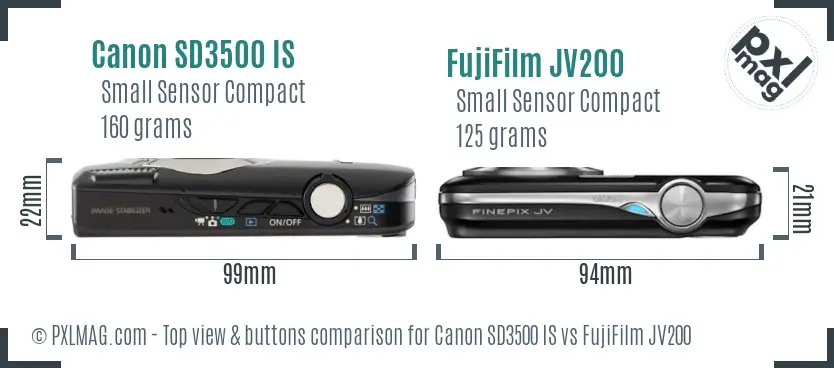 Canon SD3500 IS vs FujiFilm JV200 top view buttons comparison