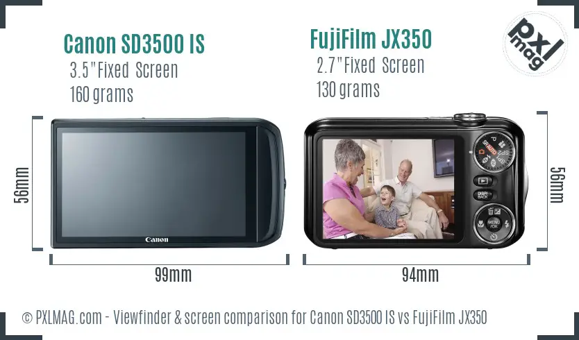 Canon SD3500 IS vs FujiFilm JX350 Screen and Viewfinder comparison