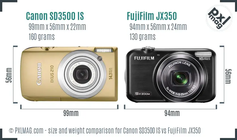 Canon SD3500 IS vs FujiFilm JX350 size comparison