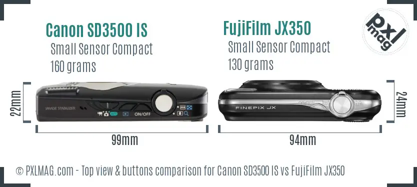 Canon SD3500 IS vs FujiFilm JX350 top view buttons comparison