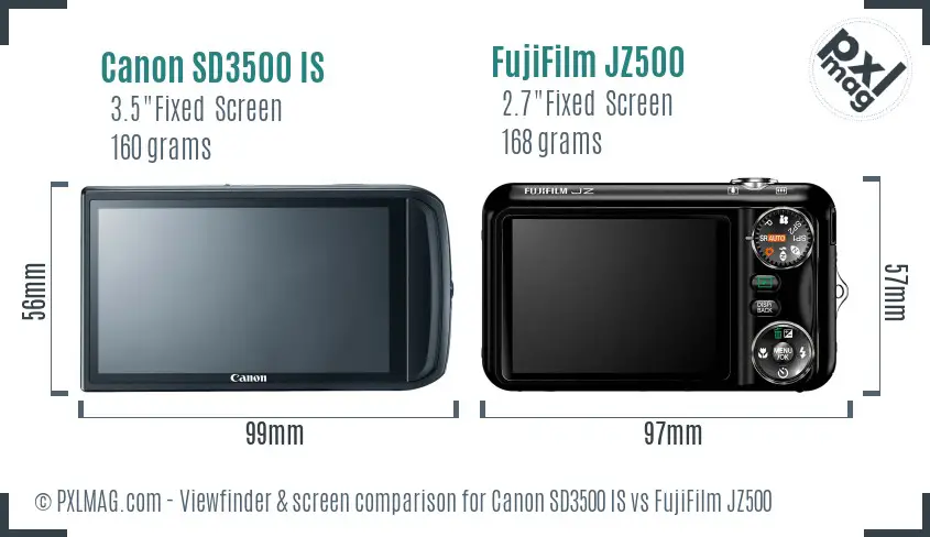 Canon SD3500 IS vs FujiFilm JZ500 Screen and Viewfinder comparison