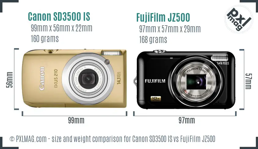 Canon SD3500 IS vs FujiFilm JZ500 size comparison