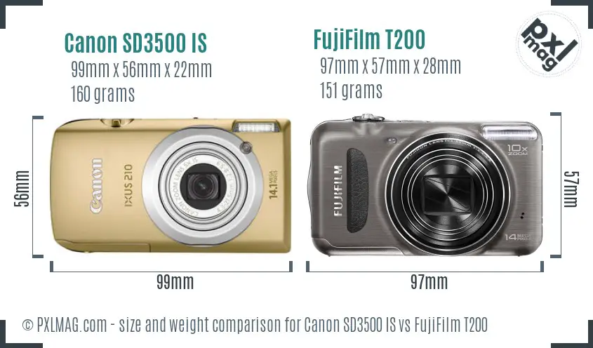 Canon SD3500 IS vs FujiFilm T200 size comparison Canon SD3500 IS vs FujiFilm T200 size comparison