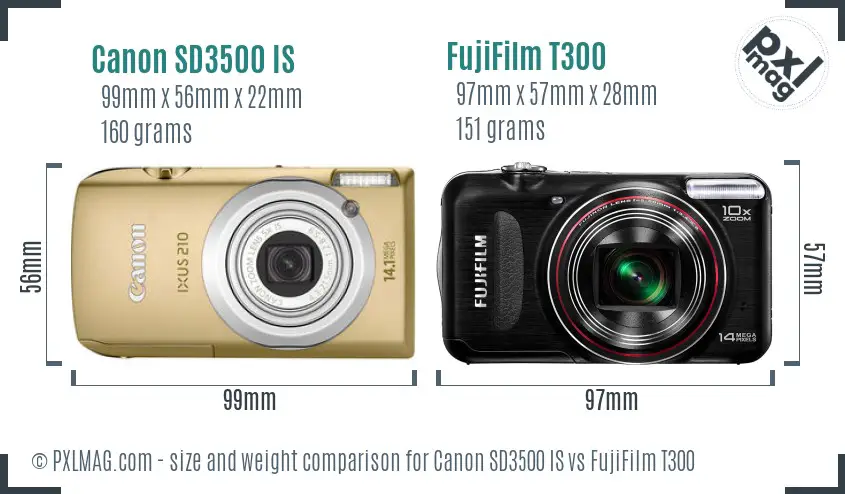 Canon SD3500 IS vs FujiFilm T300 size comparison