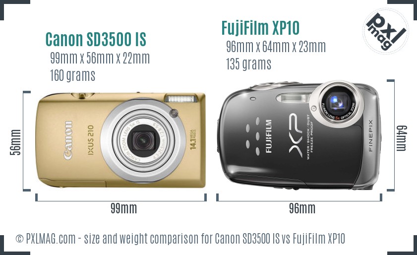 Canon SD3500 IS vs FujiFilm XP10 size comparison Canon SD3500 IS vs FujiFilm XP10 size comparison