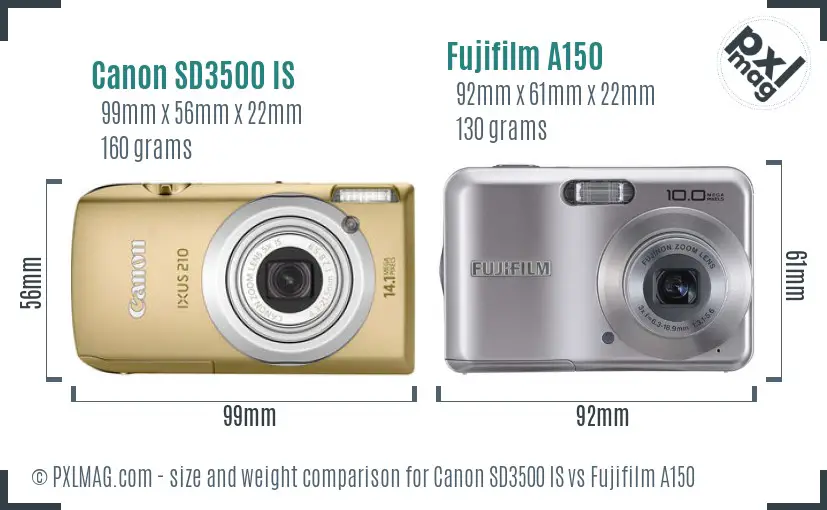 Canon SD3500 IS vs Fujifilm A150 size comparison