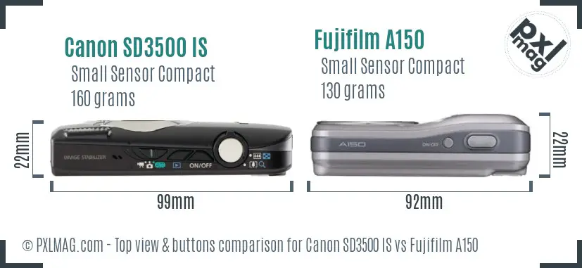 Canon SD3500 IS vs Fujifilm A150 top view buttons comparison