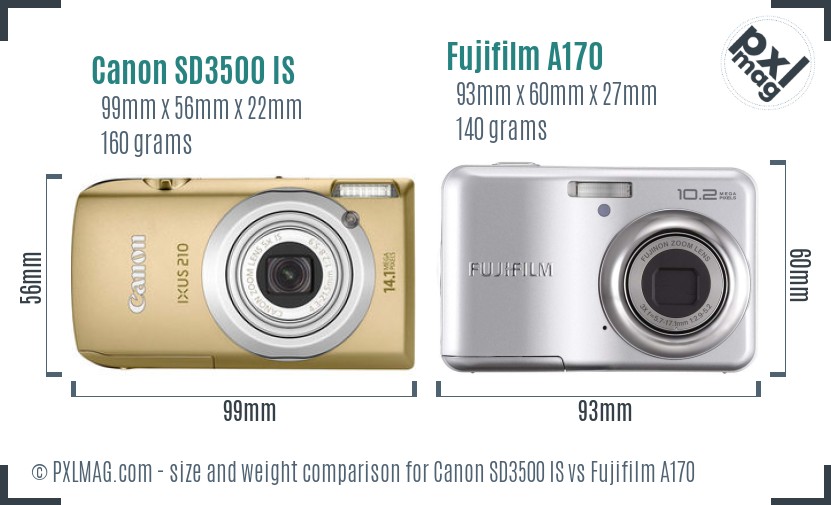 Canon SD3500 IS vs Fujifilm A170 size comparison