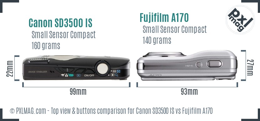 Canon SD3500 IS vs Fujifilm A170 top view buttons comparison