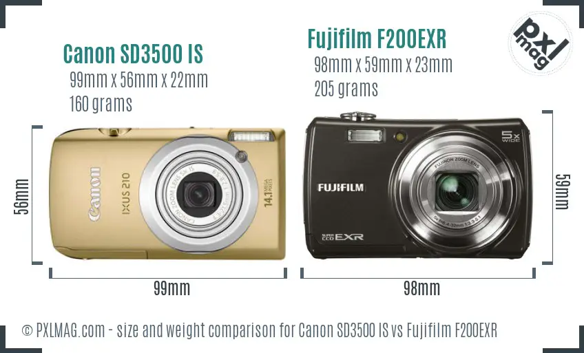 Canon SD3500 IS vs Fujifilm F200EXR size comparison