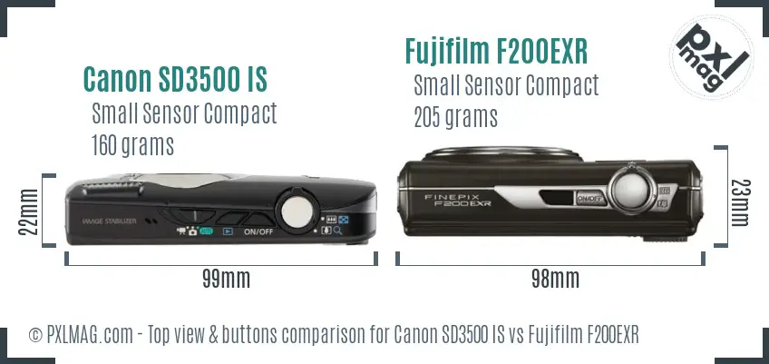 Canon SD3500 IS vs Fujifilm F200EXR top view buttons comparison