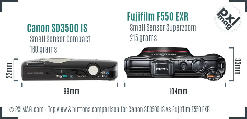 Canon SD3500 IS vs Fujifilm F550 EXR top view buttons comparison