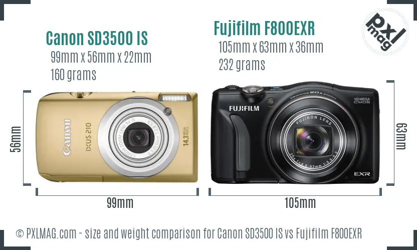Canon SD3500 IS vs Fujifilm F800EXR size comparison