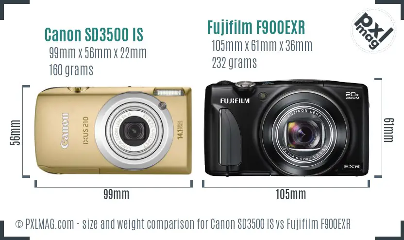 Canon SD3500 IS vs Fujifilm F900EXR size comparison