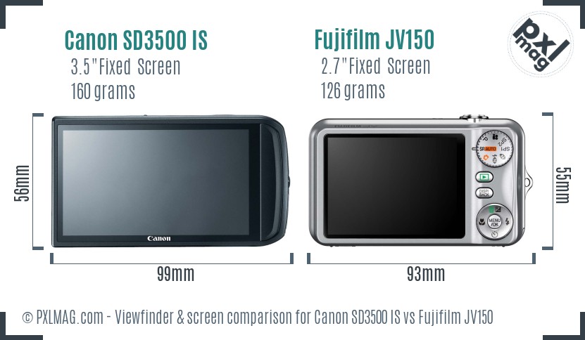 Canon SD3500 IS vs Fujifilm JV150 Screen and Viewfinder comparison