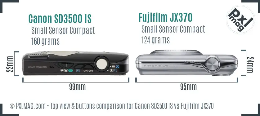 Canon SD3500 IS vs Fujifilm JX370 top view buttons comparison Canon SD3500 IS vs Fujifilm JX370 top view buttons comparison