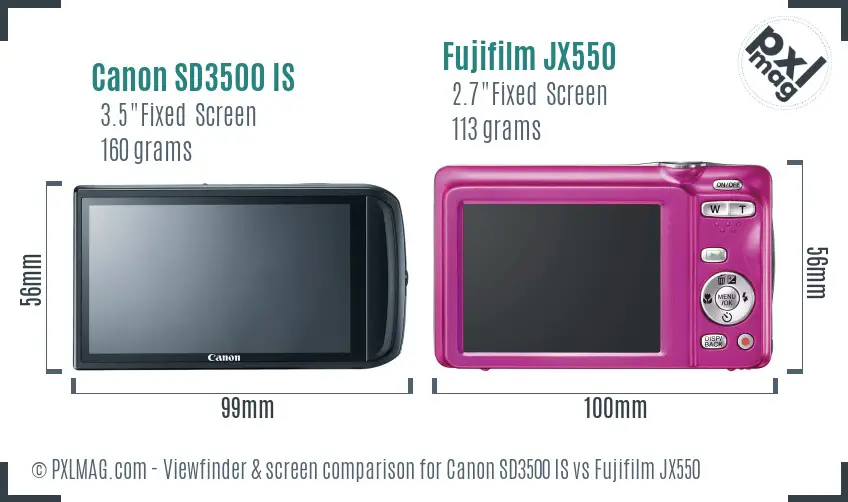 Canon SD3500 IS vs Fujifilm JX550 Screen and Viewfinder comparison