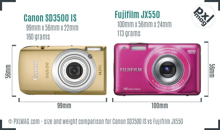 Canon SD3500 IS vs Fujifilm JX550 size comparison