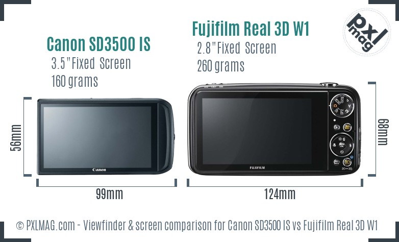 Canon SD3500 IS vs Fujifilm Real 3D W1 Screen and Viewfinder comparison