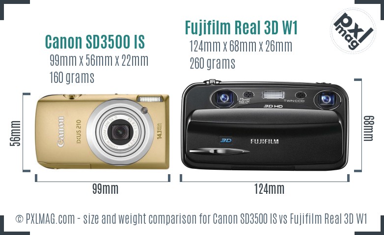 Canon SD3500 IS vs Fujifilm Real 3D W1 size comparison