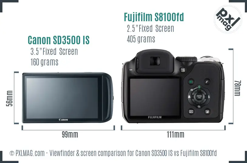 Canon SD3500 IS vs Fujifilm S8100fd Screen and Viewfinder comparison