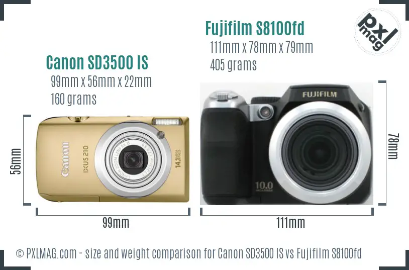 Canon SD3500 IS vs Fujifilm S8100fd size comparison