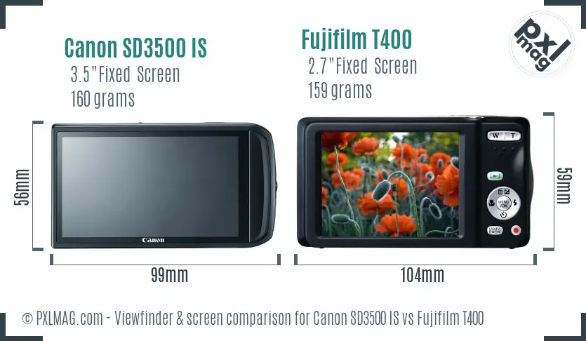 Canon SD3500 IS vs Fujifilm T400 Screen and Viewfinder comparison