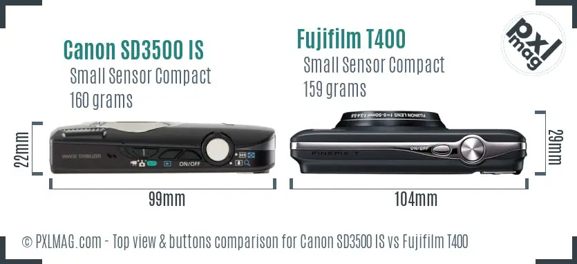 Canon SD3500 IS vs Fujifilm T400 top view buttons comparison