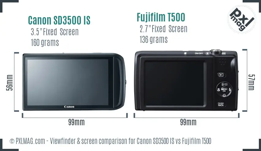 Canon SD3500 IS vs Fujifilm T500 Screen and Viewfinder comparison