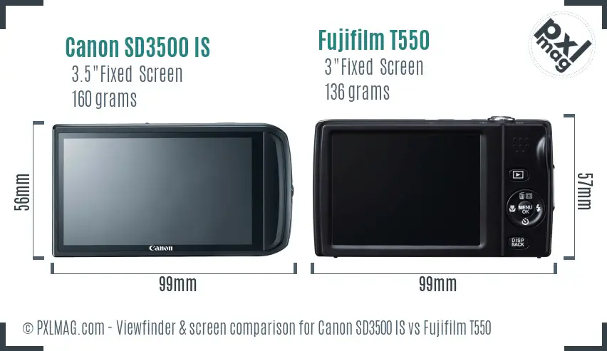 Canon SD3500 IS vs Fujifilm T550 Screen and Viewfinder comparison