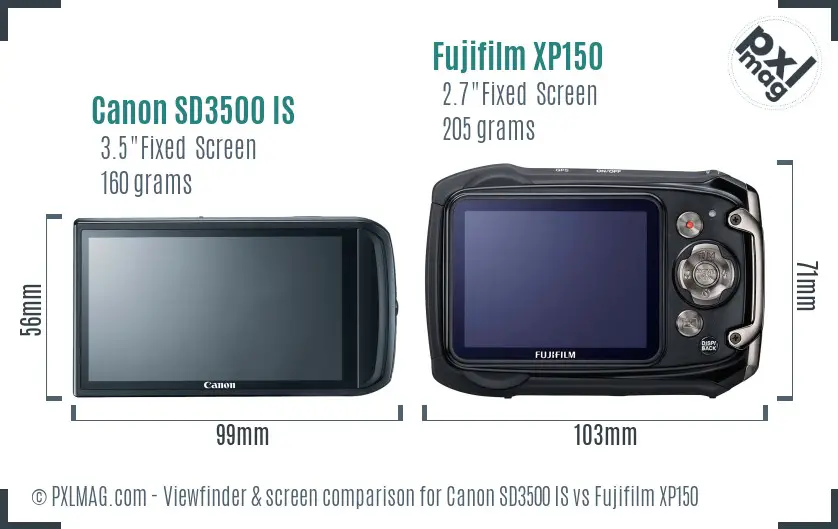 Canon SD3500 IS vs Fujifilm XP150 Screen and Viewfinder comparison