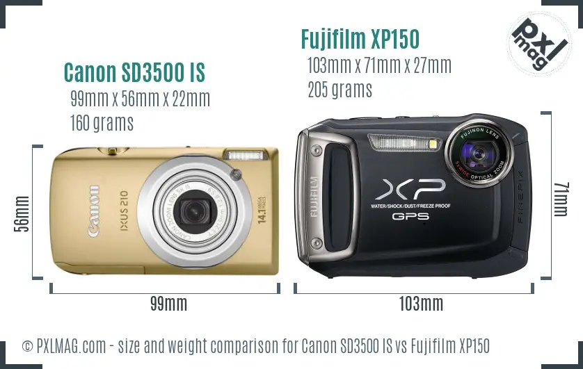 Canon SD3500 IS vs Fujifilm XP150 size comparison