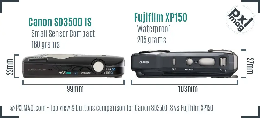 Canon SD3500 IS vs Fujifilm XP150 top view buttons comparison