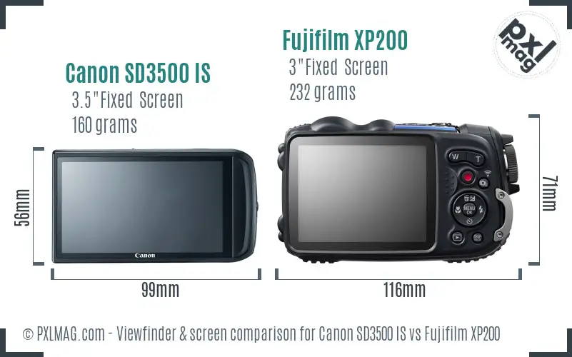 Canon SD3500 IS vs Fujifilm XP200 Screen and Viewfinder comparison