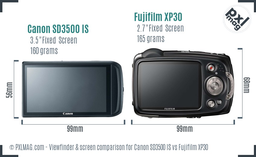 Canon SD3500 IS vs Fujifilm XP30 Screen and Viewfinder comparison