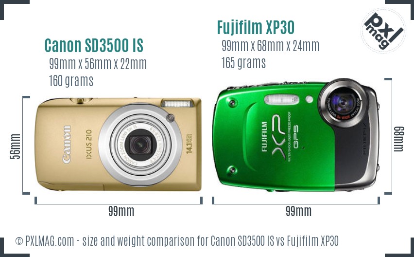Canon SD3500 IS vs Fujifilm XP30 size comparison