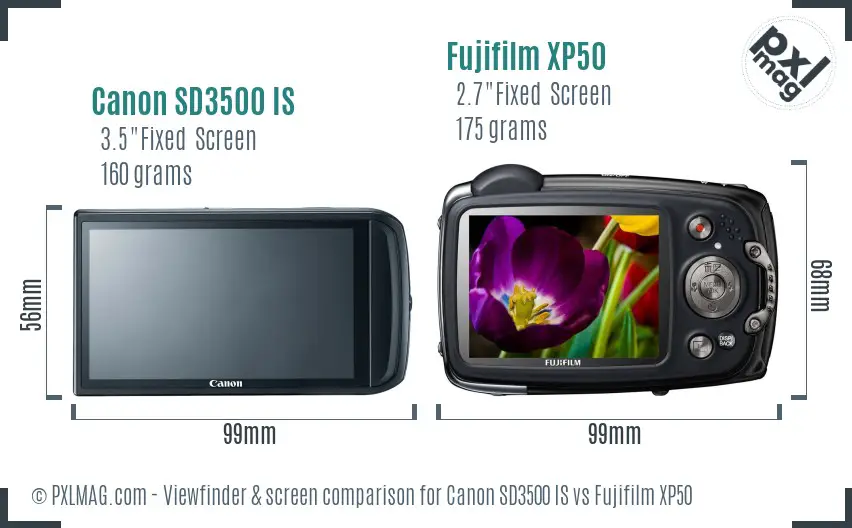 Canon SD3500 IS vs Fujifilm XP50 Screen and Viewfinder comparison Canon SD3500 IS vs Fujifilm XP50 Screen and Viewfinder comparison