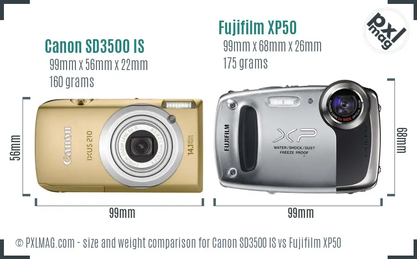 Canon SD3500 IS vs Fujifilm XP50 size comparison Canon SD3500 IS vs Fujifilm XP50 size comparison