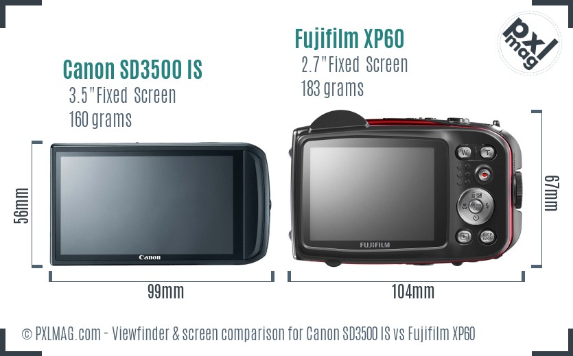 Canon SD3500 IS vs Fujifilm XP60 Screen and Viewfinder comparison