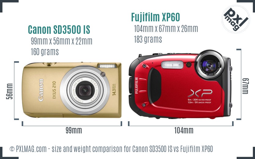 Canon SD3500 IS vs Fujifilm XP60 size comparison Canon SD3500 IS vs Fujifilm XP60 size comparison